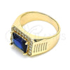Oro Laminado Mens Ring, Gold Filled Style with Sapphire Blue Cubic Zirconia and White Micro Pave, Polished, Golden Finish, 01.266.0045.2.12 (Size 12)