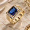 Oro Laminado Mens Ring, Gold Filled Style with Sapphire Blue Cubic Zirconia and White Micro Pave, Polished, Golden Finish, 01.266.0045.2.12 (Size 12)