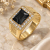 Oro Laminado Mens Ring, Gold Filled Style with Black Cubic Zirconia and White Micro Pave, Polished, Golden Finish, 01.266.0045.3.10 (Size 10)