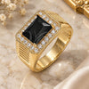 Oro Laminado Mens Ring, Gold Filled Style with Black Cubic Zirconia and White Micro Pave, Polished, Golden Finish, 01.266.0045.3.11 (Size 11)