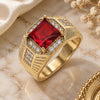 Oro Laminado Mens Ring, Gold Filled Style with Garnet Cubic Zirconia and White Micro Pave, Polished, Golden Finish, 01.266.0046.1.12 (Size 12)