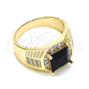 Oro Laminado Mens Ring, Gold Filled Style with Black Cubic Zirconia and White Micro Pave, Polished, Golden Finish, 01.266.0046.2.11 (Size 11)