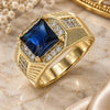Oro Laminado Mens Ring, Gold Filled Style with Sapphire Blue Cubic Zirconia and White Micro Pave, Polished, Golden Finish, 01.266.0046.3.10 (Size 10)