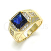 Oro Laminado Mens Ring, Gold Filled Style with Sapphire Blue Cubic Zirconia and White Micro Pave, Polished, Golden Finish, 01.266.0046.3.10 (Size 10)
