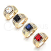 Oro Laminado Mens Ring, Gold Filled Style with Sapphire Blue Cubic Zirconia and White Micro Pave, Polished, Golden Finish, 01.266.0046.3.10 (Size 10)