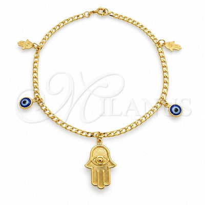 Oro Laminado Charm Anklet , Gold Filled Style Judaica and Hand of God Design, Polished, Golden Finish, 03.58.0056.10 (04 MM Thickness, 10 Inches Length)