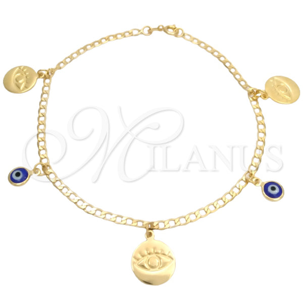 Gold Filled Anklet — Charm Anklet Evil Eye and Concave Cuban Design — main product view — SKU 144176 | Oro Laminado tobillera — Charm Anklet Evil Eye and Concave Cuban diseño — SKU 144176