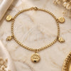 Oro Laminado Charm Anklet , Gold Filled Style Judaica and Hand of God Design, Polished, Golden Finish, 03.58.0059.10 (04 MM Thickness, 10 Inches Length)