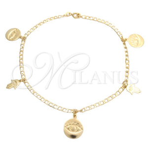 Gold Filled Anklet — Charm Anklet Judaica and Hand of God Design — main product view — SKU 144177 | Oro Laminado tobillera — Charm Anklet Judaica and Hand of God diseño — SKU 144177