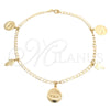 Oro Laminado Charm Anklet , Gold Filled Style Hand of God and Evil Eye Design, Polished, Golden Finish, 03.58.0059.10 (04 MM Thickness, 10 Inches Length)