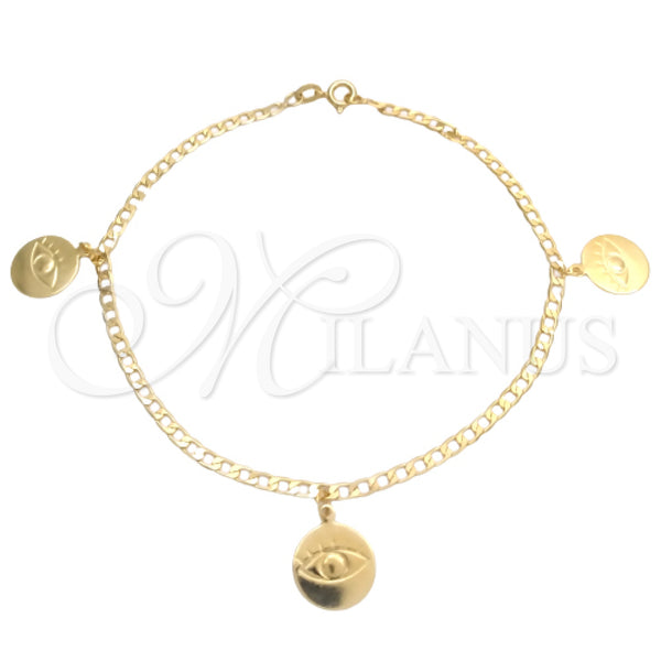 Gold Filled Anklet — Charm Anklet Evil Eye and Concave Cuban Design — main product view — SKU 144178 | Oro Laminado tobillera — Charm Anklet Evil Eye and Concave Cuban diseño — SKU 144178