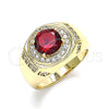 Oro Laminado Mens Ring, Gold Filled Style with Garnet and White Cubic Zirconia, Polished, Golden Finish, 01.266.0047.1.12 (Size 12)