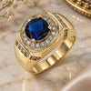 Oro Laminado Mens Ring, Gold Filled Style with Sapphire Blue Cubic Zirconia and White Micro Pave, Polished, Golden Finish, 01.266.0047.3.10 (Size 10)