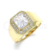 Oro Laminado Mens Ring, Gold Filled Style with White Cubic Zirconia and White Micro Pave, Polished, Golden Finish, 01.266.0016.3.12 (Size 12)