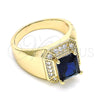 Oro Laminado Mens Ring, Gold Filled Style with Sapphire Blue Cubic Zirconia and White Micro Pave, Polished, Golden Finish, 01.266.0016.2.10 (Size 10)