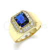 Oro Laminado Mens Ring, Gold Filled Style with Sapphire Blue Cubic Zirconia and White Micro Pave, Polished, Golden Finish, 01.266.0016.2.10 (Size 10)