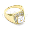 Oro Laminado Mens Ring, Gold Filled Style with White Cubic Zirconia and White Micro Pave, Polished, Golden Finish, 01.266.0016.3.10 (Size 10)
