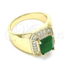 Oro Laminado Mens Ring, Gold Filled Style with Green Cubic Zirconia and White Micro Pave, Polished, Golden Finish, 01.266.0016.4.11