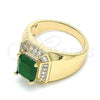 Oro Laminado Mens Ring, Gold Filled Style with Green Cubic Zirconia and White Micro Pave, Polished, Golden Finish, 01.266.0016.4.11