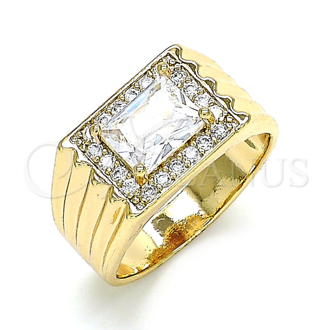 Oro Laminado Mens Ring, Gold Filled Style with White Cubic Zirconia and White Micro Pave, Polished, Golden Finish, 01.266.0048.11 (Size 11)