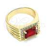 Oro Laminado Mens Ring, Gold Filled Style with Garnet Cubic Zirconia and White Micro Pave, Polished, Golden Finish, 01.266.0048.1.10 (Size 10)