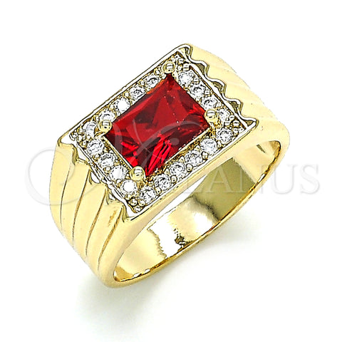 Oro Laminado Mens Ring, Gold Filled Style with Garnet Cubic Zirconia and White Micro Pave, Polished, Golden Finish, 01.266.0048.1.10 (Size 10)