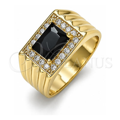 Oro Laminado Mens Ring, Gold Filled Style with Black Cubic Zirconia and White Micro Pave, Polished, Golden Finish, 01.266.0048.2.10 (Size 10)