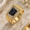 Oro Laminado Mens Ring, Gold Filled Style with Black Cubic Zirconia and White Micro Pave, Polished, Golden Finish, 01.266.0048.2.11 (Size 11)
