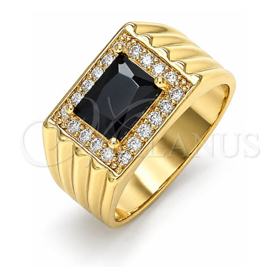 Oro Laminado Mens Ring, Gold Filled Style with Black Cubic Zirconia and White Micro Pave, Polished, Golden Finish, 01.266.0048.2.11 (Size 11)