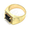 Oro Laminado Mens Ring, Gold Filled Style with Black Cubic Zirconia and White Micro Pave, Polished, Golden Finish, 01.266.0048.2.12 (Size 12)