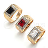 Oro Laminado Mens Ring, Gold Filled Style with Black Cubic Zirconia and White Micro Pave, Polished, Golden Finish, 01.266.0048.2.12 (Size 12)