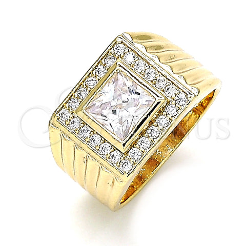 Oro Laminado Mens Ring, Gold Filled Style with White Cubic Zirconia and White Micro Pave, Polished, Golden Finish, 01.266.0049.10