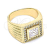 Oro Laminado Mens Ring, Gold Filled Style with White Cubic Zirconia and White Micro Pave, Polished, Golden Finish, 01.266.0049.12 (Size 12)
