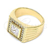 Oro Laminado Mens Ring, Gold Filled Style with White Cubic Zirconia and White Micro Pave, Polished, Golden Finish, 01.266.0049.12 (Size 12)