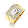 Oro Laminado Mens Ring, Gold Filled Style with White Cubic Zirconia and White Micro Pave, Polished, Golden Finish, 01.266.0049.12 (Size 12)