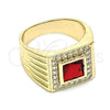 Oro Laminado Mens Ring, Gold Filled Style with Garnet Cubic Zirconia and White Micro Pave, Polished, Golden Finish, 01.266.0049.1.10 (Size 10)