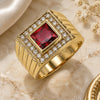 Oro Laminado Mens Ring, Gold Filled Style with Garnet Cubic Zirconia and White Micro Pave, Polished, Golden Finish, 01.266.0049.1.10 (Size 10)