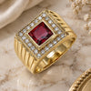 Oro Laminado Mens Ring, Gold Filled Style with Garnet Cubic Zirconia and White Micro Pave, Polished, Golden Finish, 01.266.0049.1.11 (Size 11)