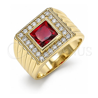 Oro Laminado Mens Ring, Gold Filled Style with Garnet Cubic Zirconia and White Micro Pave, Polished, Golden Finish, 01.266.0049.1.11 (Size 11)