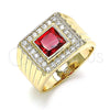 Oro Laminado Mens Ring, Gold Filled Style with Garnet Cubic Zirconia and White Micro Pave, Polished, Golden Finish, 01.266.0049.1.12 (Size 12)