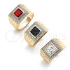 Oro Laminado Mens Ring, Gold Filled Style with Black Cubic Zirconia and White Micro Pave, Polished, Golden Finish, 01.266.0049.2.10 (Size 10)