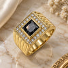 Oro Laminado Mens Ring, Gold Filled Style with Black Cubic Zirconia and White Micro Pave, Polished, Golden Finish, 01.266.0049.2.12 (Size 12)