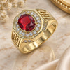 Oro Laminado Mens Ring, Gold Filled Style with Garnet Cubic Zirconia and White Micro Pave, Polished, Golden Finish, 01.266.0050.1.12 (Size 12)