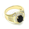 Oro Laminado Mens Ring, Gold Filled Style with Black Cubic Zirconia and White Micro Pave, Polished, Golden Finish, 01.266.0050.2.10 (Size 10)