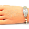 Oro Laminado Fancy Bracelet, Gold Filled Style Elephant and Four-leaf Clover Design, Polished, Tricolor, 03.380.0108.08 (06 MM Thickness, 8 Inches Length)
