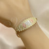 Oro Laminado Fancy Bracelet, Gold Filled Style Elephant and Four-leaf Clover Design, Polished, Tricolor, 03.380.0108.08 (06 MM Thickness, 8 Inches Length)
