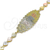 Oro Laminado Fancy Bracelet, Gold Filled Style Elephant and Four-leaf Clover Design, Polished, Tricolor, 03.380.0108.08 (06 MM Thickness, 8 Inches Length)