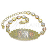 Oro Laminado Fancy Bracelet, Gold Filled Style Elephant and Four-leaf Clover Design, Polished, Tricolor, 03.380.0108.08 (06 MM Thickness, 8 Inches Length)