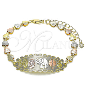 Gold Filled Bracelet — Fancy Bracelet Elephant and Four-leaf Clover Design Polished — main product view — SKU 144235 | Oro Laminado brazalete — elegante Bracelet Elephant and Four-leaf Clover diseño pulido — SKU 144235
