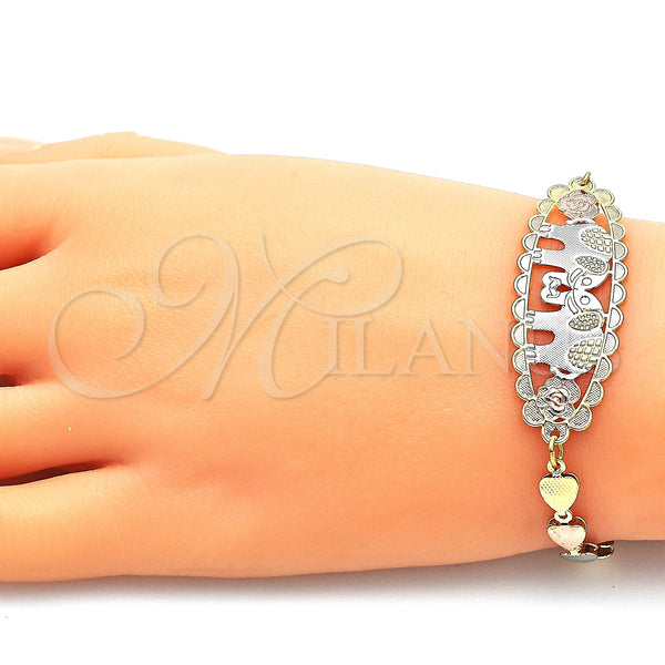 Gold Filled Bracelet — Fancy Bracelet Elephant and Flower Design Polished Tricolor — alternate product view — SKU 144236 | Oro Laminado brazalete — elegante Bracelet Elephant and flor diseño pulido Tricolor — SKU 144236